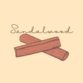 Two sandalwood sticks with the word 'Sandalwood' written above on a beige background